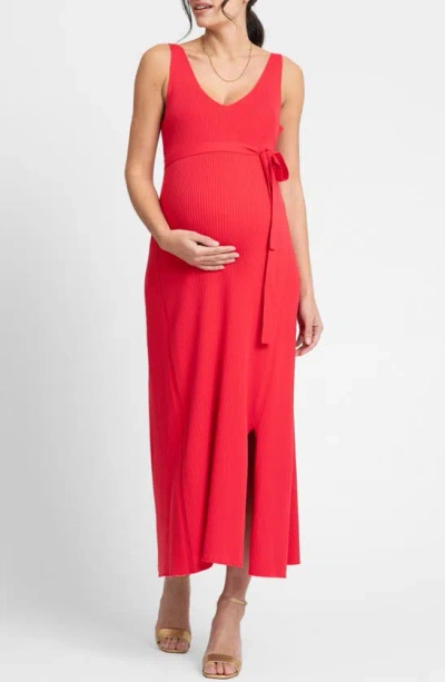 Seraphine Rib Maternity/nursing Midi Sweater Dress In Raspberry