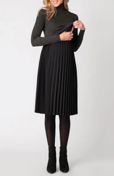 Seraphine Women's Charcoal Pleated Maternity & Nursing Dress