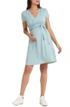 SERAPHINE SAGE DOT FAUX WRAP MATERNITY/NURSING DRESS