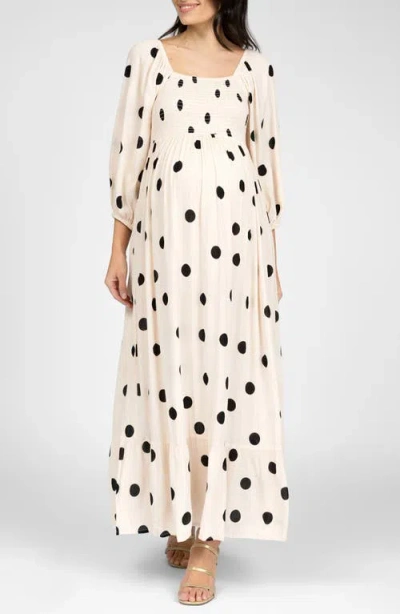 Seraphine Shirred Midi Maternity Dress In Dot