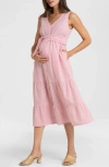 SERAPHINE STRIPE COTTON MATERNITY/NURSING MIDI SUNDRESS