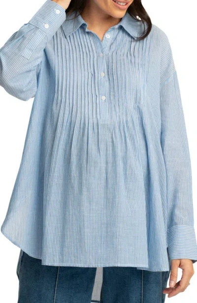 Seraphine Stripe Long Sleeve Maternity Shirt In Blue