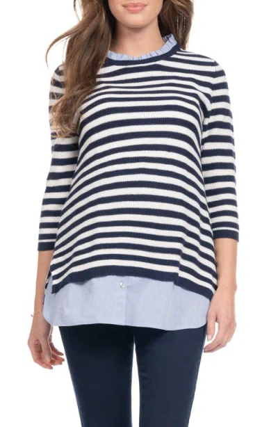 Seraphine Stripe Mixed Media Layered Maternity/nursing Sweater