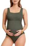 Seraphine Textured Maternity One-piece Swimsuit In Green