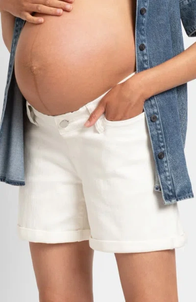 Seraphine Under The Bump Denim Maternity Shorts In Cream