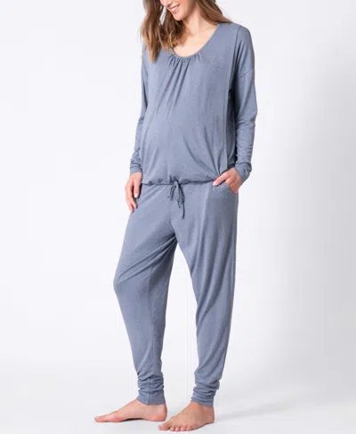 Seraphine Women's 2 Piece Maternity Nursing Loungewear Set In Steel Blue