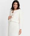 Seraphine Crop Tweed Maternity Blazer In Ecru