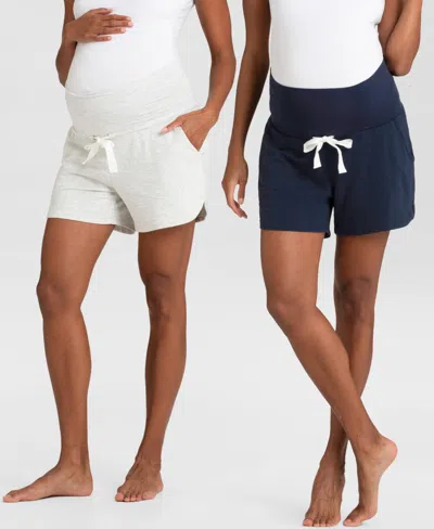 Seraphine Women's Essential Jersey High Waist Maternity Shorts, Set Of 2 In Navy,gray