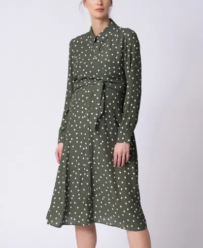 Seraphine Women's Khaki Polka Dot Maternity And Nursing Shirt Dress