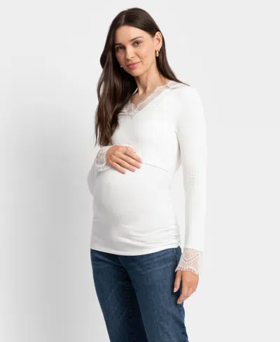 Seraphine Women's Lace Trim Jersey Top In Ivory