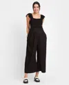 Seraphine Women's Linen-blend Maternity-to-nursing Jumpsuit In Black