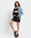 Seraphine Over The Bump Denim Maternity Shorts In Black