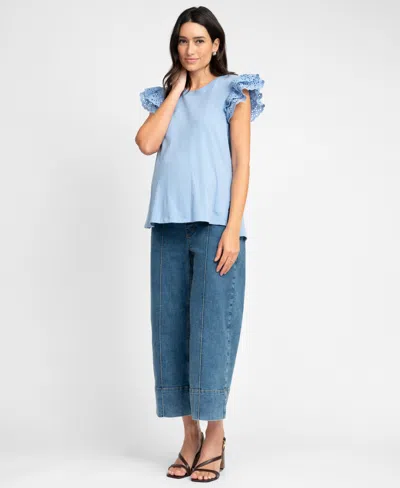 Seraphine Women's Maternity Flutter Sleeve Top In Blue