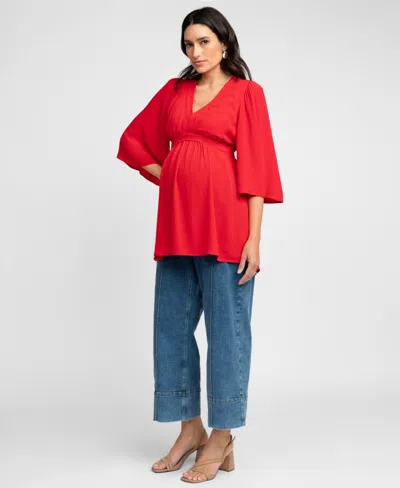 Seraphine Women's Maternity Flutter Sleeve Wrap Top In Red