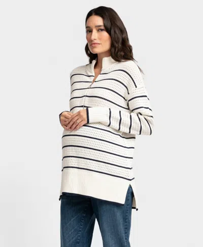 Seraphine Women's Maternity Lace Stitch Sweater In Navy,ivory