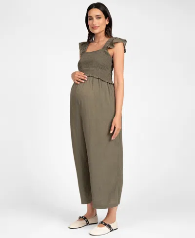 Seraphine Women's Maternity Linen Blend Jumpsuit In Gray