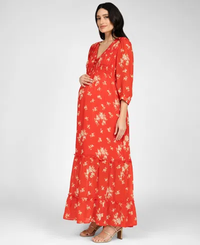 Seraphine Women's Maternity Shirred Bodice Maxi Dress In Red