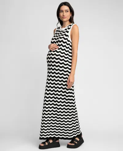 Seraphine Women's Maternity Wave Stitch Knit Dress In Black,ecru