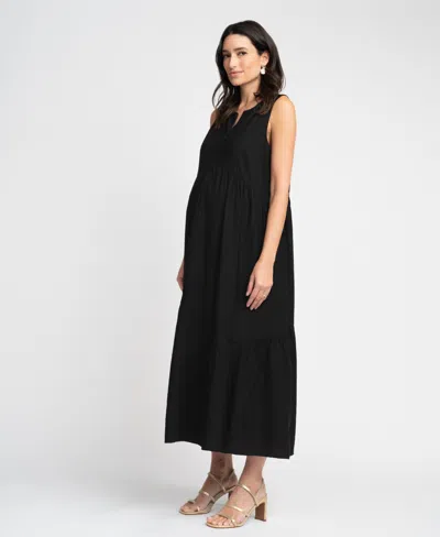 Seraphine Women's Maternity Zip Front Tiered Maxi Dress In Black
