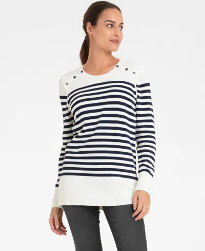 Seraphine Women's Nautical Cotton Maternity And Nursing Sweater In Navy,ivory