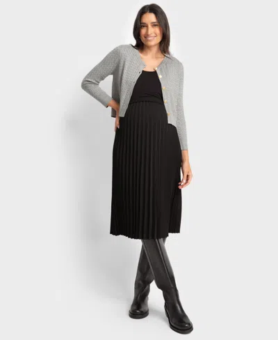Seraphine Women's Pleated Maternity Nursing Dress With Cardigan Topper In Gray And Black