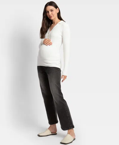 Seraphine Women's Rib Knit Collar Detail Top In Ecru