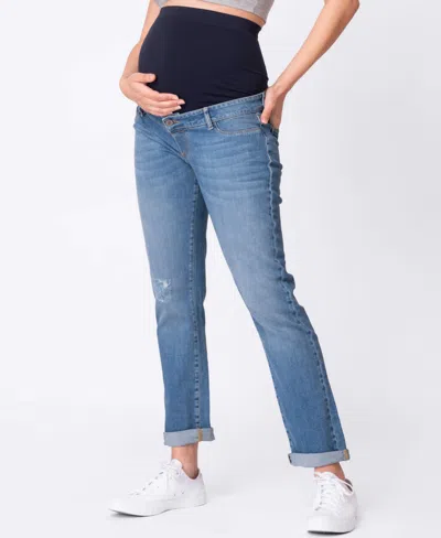 Seraphine Women's Ripped Boyfriend Maternity Jeans In Mid Blue