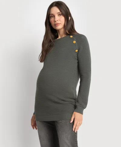Seraphine Amalia Ripple Stitch Maternity + Nursing Sweater In Khaki