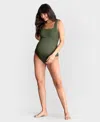 Seraphine Textured Maternity One-piece Swimsuit In Olive Green