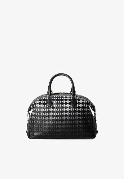 Serapian Anì Mosaico Leather Top Handle Bag In Black