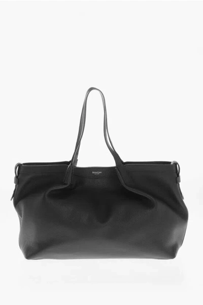 Serapian Hammered Leather Shoulder Bag In Black