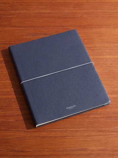 Serapian Large Logo-print Full-grain Cachemire Leather Notebook In Blue