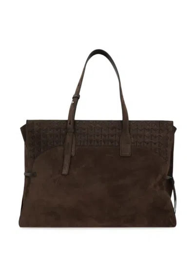 Serapian Large Mosaico Suede Tote Bag In Brown