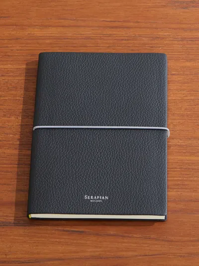 Serapian Medium Textured-leather Notebook In Black