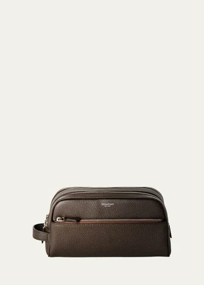 Serapian Men's Double-zip Cachemire Leather Toiletry Bag In Espresso