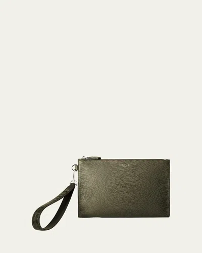 Serapian Men's Leather Clutch Bag In Green