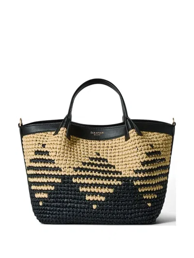 Serapian Mini Secret Mosaic Raffia Tote Bag In Neutral