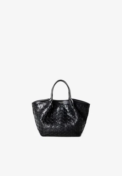 Serapian Mini Secret Mosaico Leather Shoulder Bag In Black
