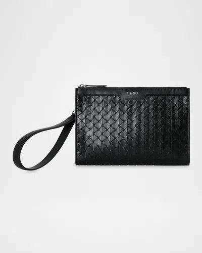 Serapian Mosaic Leather Wristlet In Black