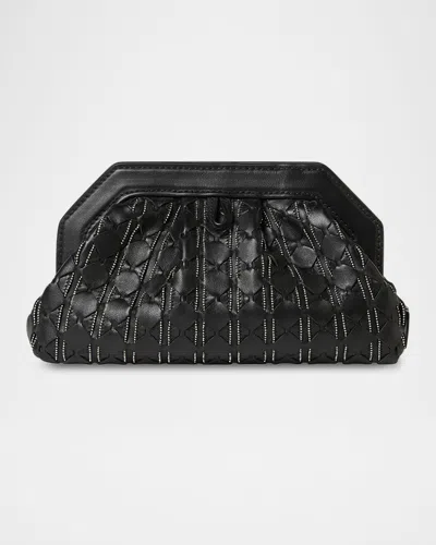 Serapian Secret Mini Mosaic Leather Clutch Bag With Chain In Black