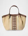 Serapian Secret Mini Mosaic Raffia & Leather Top-handle Bag In Natural Tan