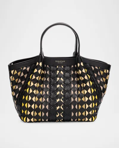 Serapian Secret Mosaic Leather Tote Bag In Black