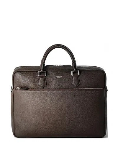 Serapian Slim Grainy Leather Briefcase In Pink