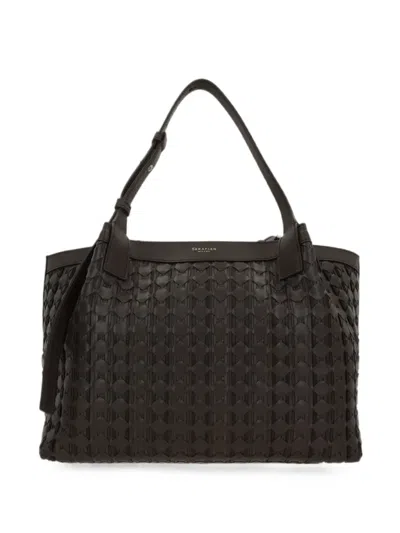 Serapian Small Mosaico Woven Leather Tote Bag In Black