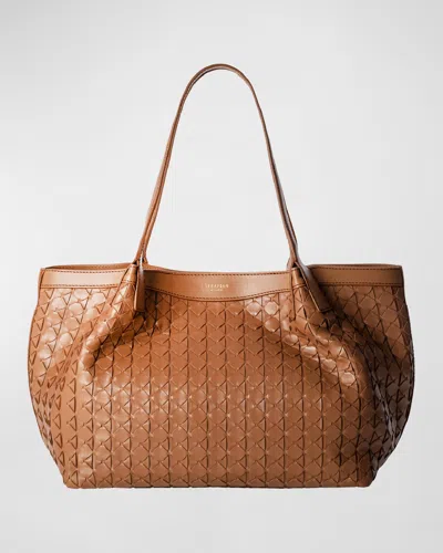 Serapian Small Secret Mosaic Leather Tote Bag In Tan