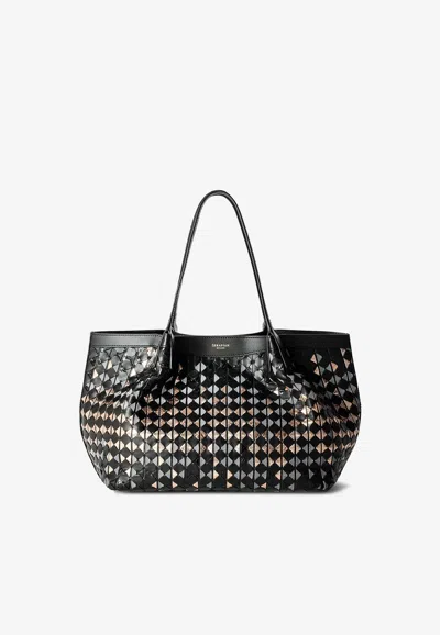 Serapian Small Secret Mosaico Leather Shoulder Bag In Black