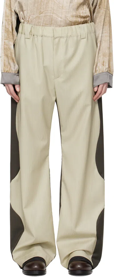 Serapis Beige & Khaki Wool Split Trousers In Olive / Beige