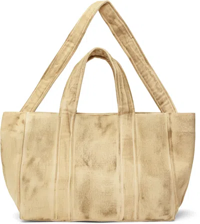 Serapis Beige Tar-painted Canvas Tote In Ecru