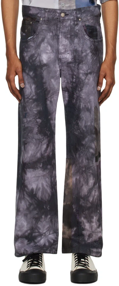 Serapis Black Printed Jeans In Black Papers Print