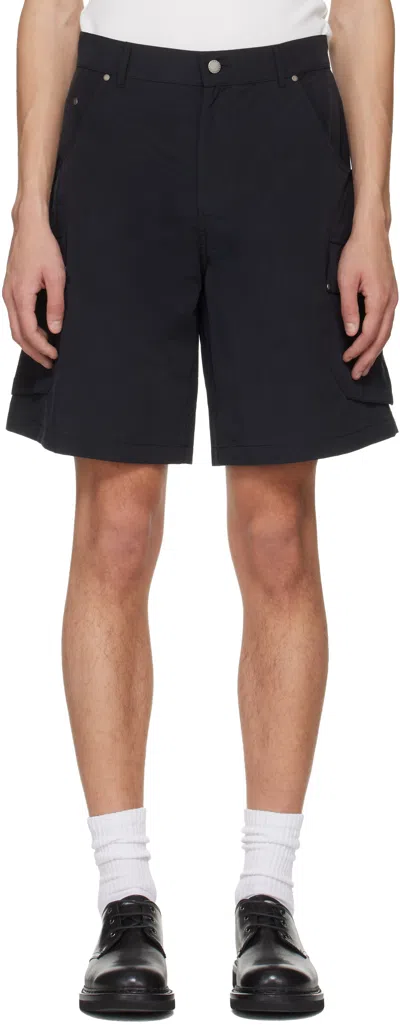 Serapis Black Riveted Nylon Cargo Shorts